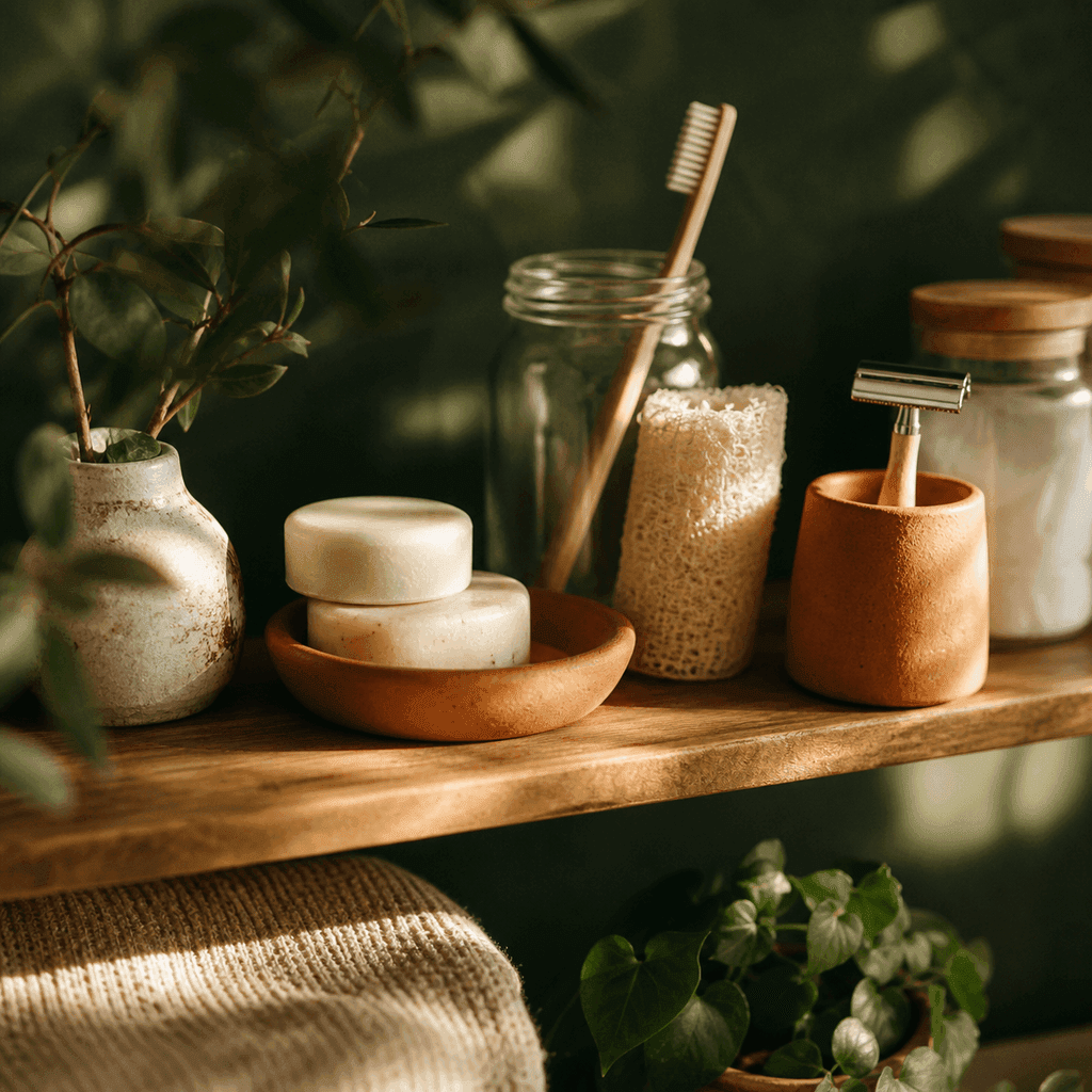 A bamboo cutting board with fresh chopped vegetables on a sunlit wooden kitchen counter