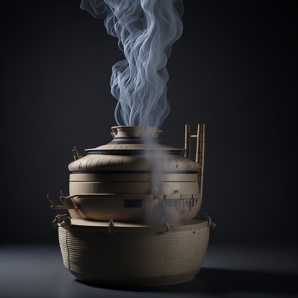 Leonardo Diffusion bamboo steamer side view with steam coming 0 1